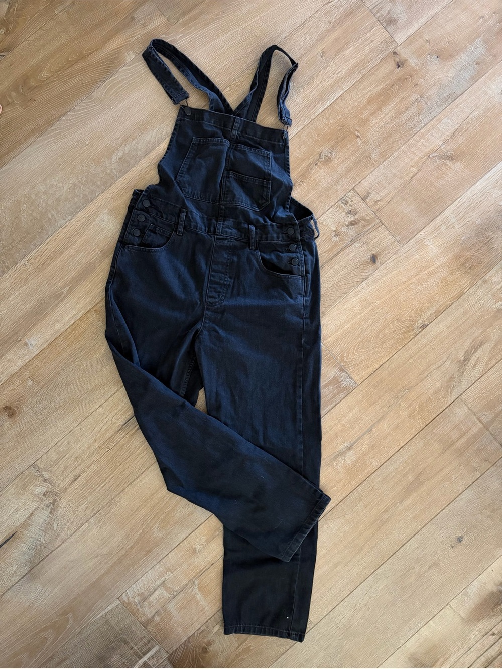 Free People Black Denim Overalls with Straight Leg - Picture 2 of 5